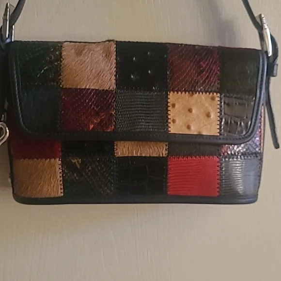 Brighton Limited Edition Crossbody Bag Multicolor Patchwork Leather Snap - Picture 3 of 9